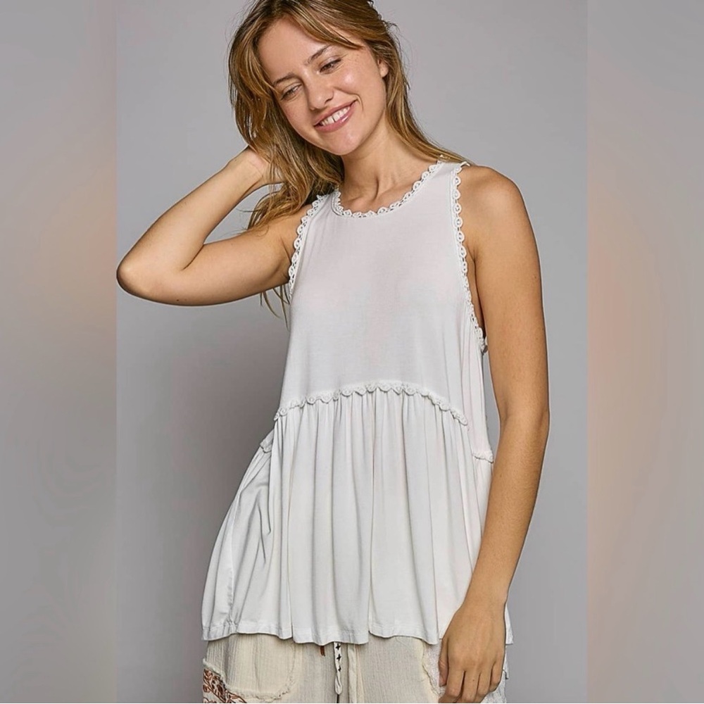 POL White Flowy Baby Doll Racerback Tank Top